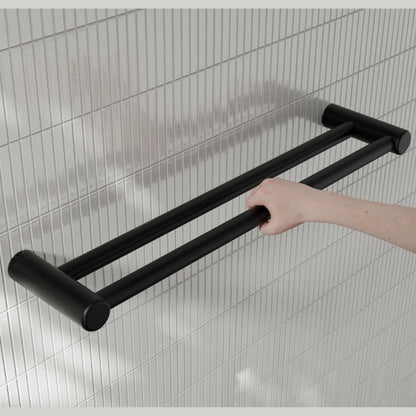 Calibre Mecca 25mm Double Towel Grab Rail 600mm Matte Black - NRCR2524DMB