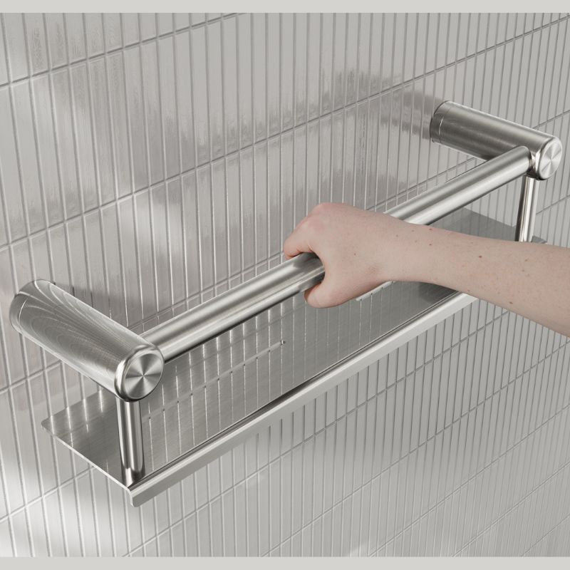 Calibre Mecca 25mm Grab Rail With Shelf 450mm Brushed Nickel - NRCR2518CBN