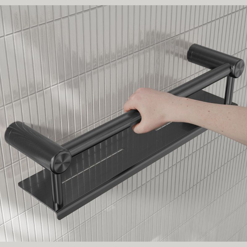 Calibre Mecca 25mm Grab Rail With Shelf 450mm Gun Metal - NRCR2518CGM
