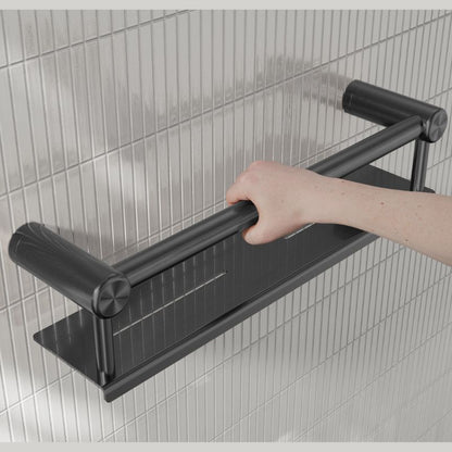 Calibre Mecca 25mm Grab Rail With Shelf 450mm Gun Metal - NRCR2518CGM