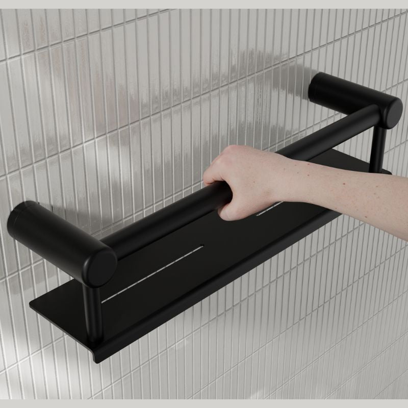 Calibre Mecca 25mm Grab Rail With Shelf 450mm Matte Black - NRCR2518CMB