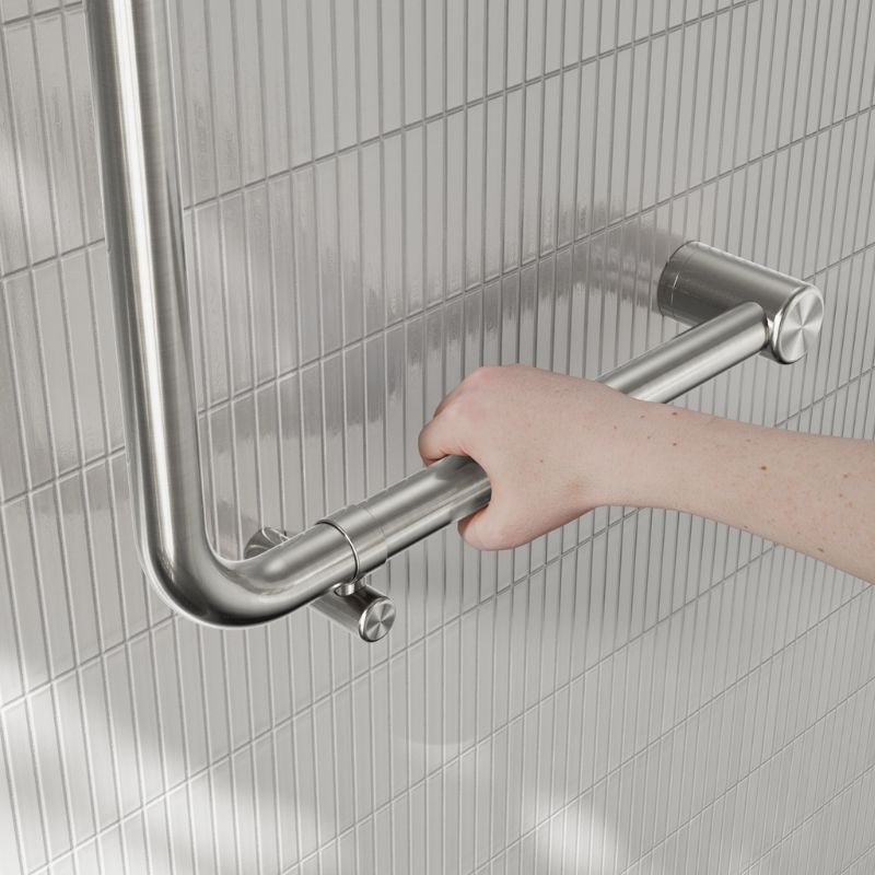Calibre Mecca 32mm AS1428.1 Ambulant 90 Degree Bent Tube Grab Rail 450x450mm Brushed Nickel - NRCR3290DBN