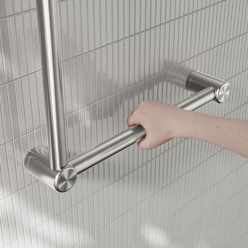 Calibre Mecca 32mm AS1428.1 Ambulant Toilet Grab Rail 90 Degree 450x450mm Brushed Nickel - NRCR3290ABN