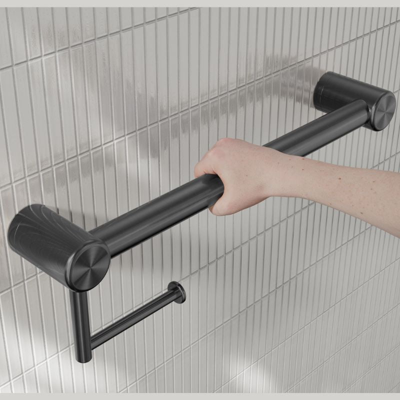Calibre Mecca 32mm Grab Rail With Toilet Roll Holder 450mm Gun Metal - NRCR3218AGM