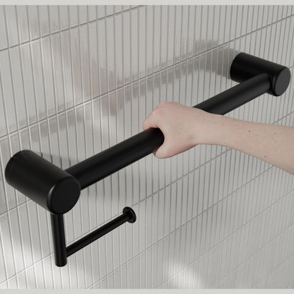Calibre Mecca 32mm Grab Rail With Toilet Roll Holder 450mm Matte Black - NRCR3218AMB