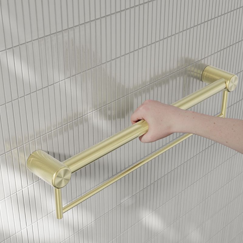 Calibre Mecca 32mm Grab Rail With Towel Holder 600mm Brushed Gold - NRCR3224BBG