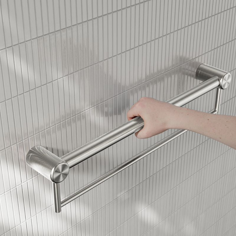 Calibre Mecca 32mm Grab Rail With Towel Holder 600mm Brushed Nickel - NRCR3224BBN
