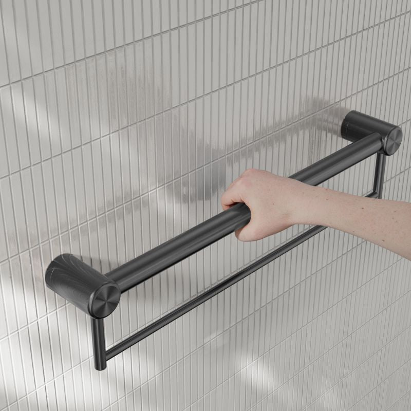 Calibre Mecca 32mm Grab Rail With Towel Holder 600mm Gun Metal - NRCR3224BGM