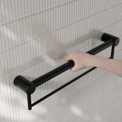 Calibre Mecca 32mm Grab Rail With Towel Holder 600mm Matte Black - NRCR3224BMB