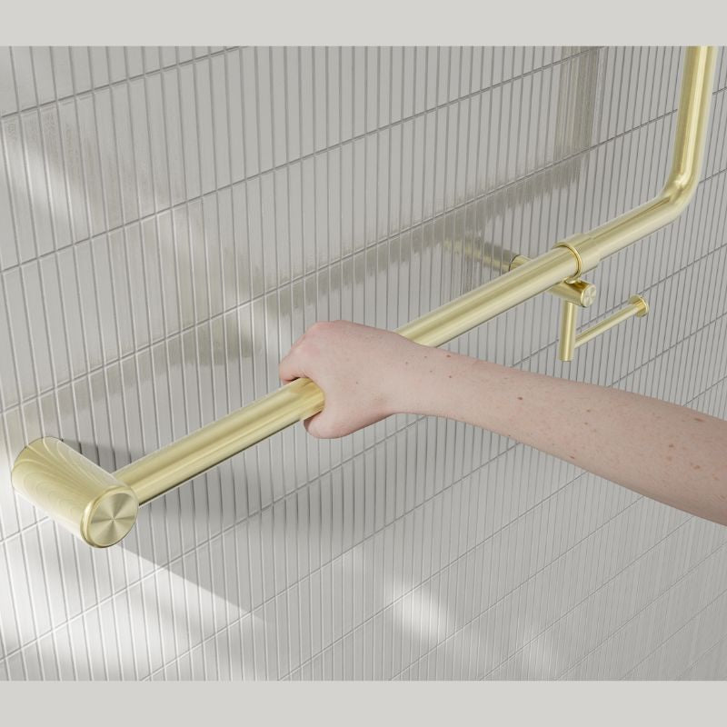 Calibre Mecca 32mm NZ4121 Accessible 90 Degree Grab Rail 750x750mm With Toilet Roll Holder Brushed Gold - NRCR3290bhBG
