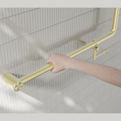 Calibre Mecca 32mm NZ4121 Accessible 90 Degree Grab Rail 750x750mm With Toilet Roll Holder Brushed Gold - NRCR3290bhBG