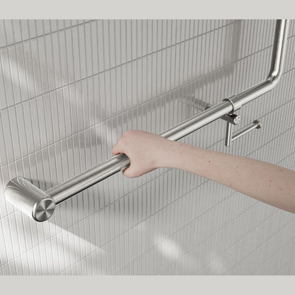 Calibre Mecca 32mm NZ4121 Accessible 90 Degree Grab Rail 750x750mm With Toilet Roll Holder Brushed Nickel - NRCR3290bhBN