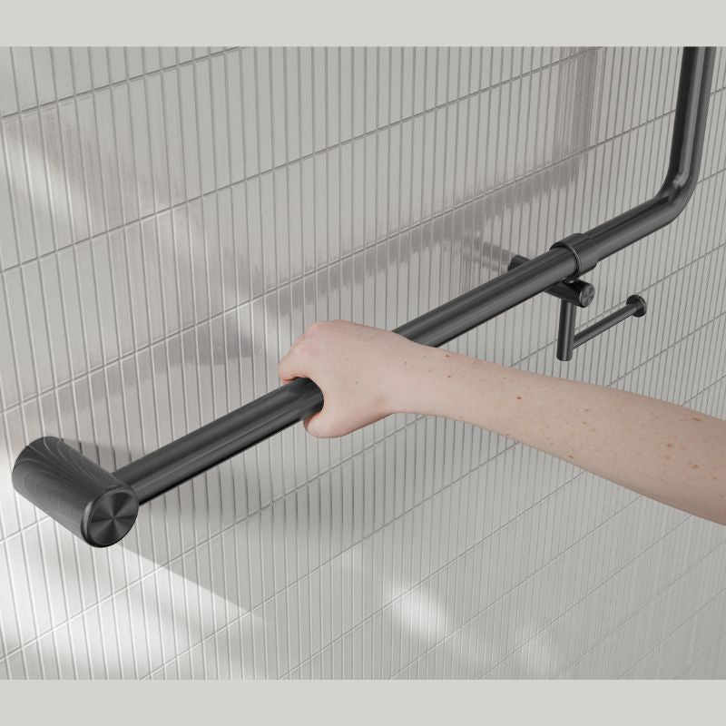 Calibre Mecca 32mm NZ4121 Accessible 90 Degree Grab Rail 750x750mm With Toilet Roll Holder Gun Metal - NRCR3290bhGM
