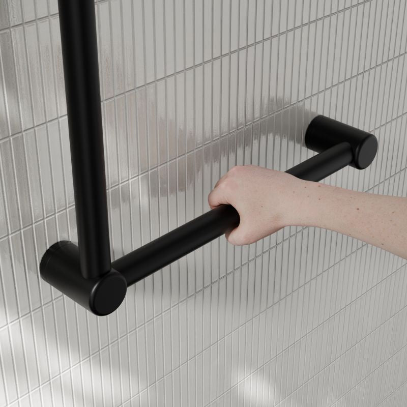 Calibre Mecca 32mm New Zealand Toilet Grab Rail 90 Degree 750x750mm Matte Black - R01A7575MB