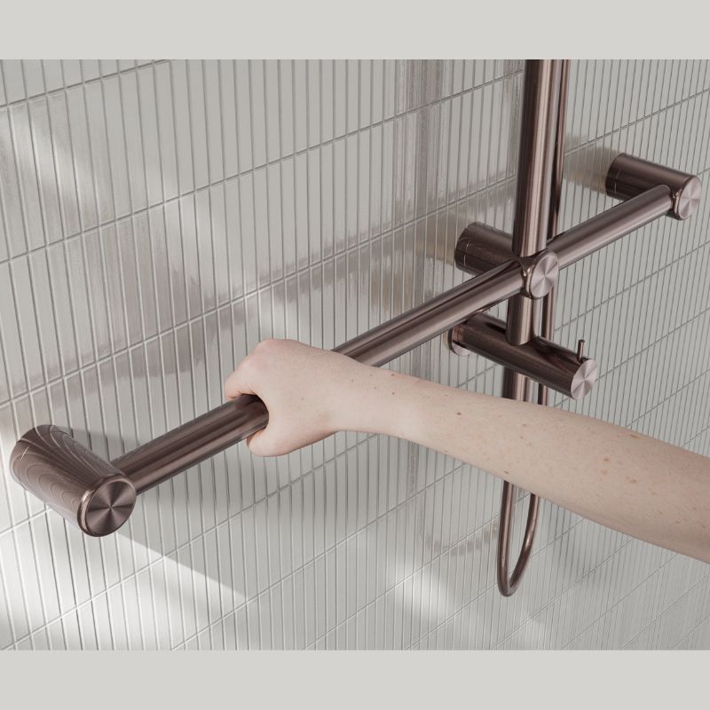 Calibre Mecca 32mm T Bar Grab Rail 1100x750mm Twin Shower Set Brushed Bronze - NRCS008BZ