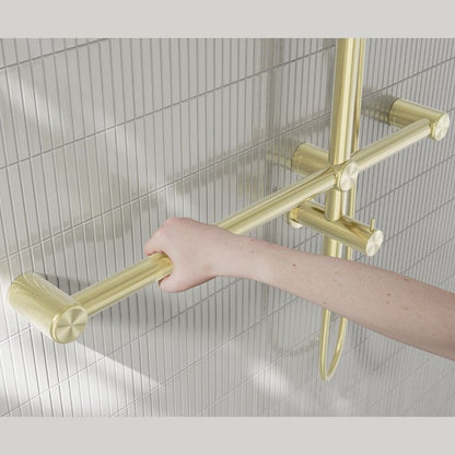 Calibre Mecca 32mm T Bar Grab Rail 1100x750mm Twin Shower Set Brushed Gold - NRCS008BG