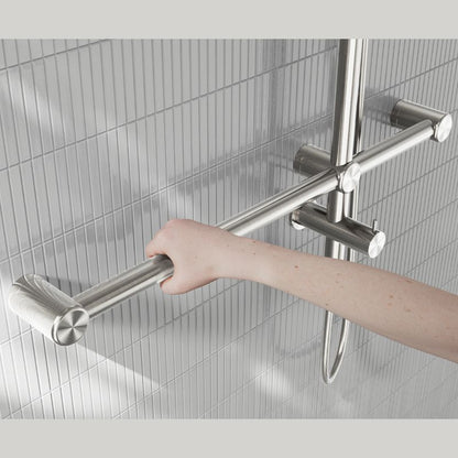 Calibre Mecca 32mm T Bar Grab Rail 1100x750mm Twin Shower Set Brushed Nickel - NRCS008BN