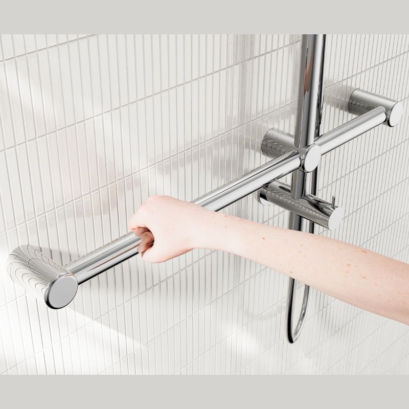Calibre Mecca 32mm T Bar Grab Rail 1100x750mm Twin Shower Set Chrome - NRCS008CH