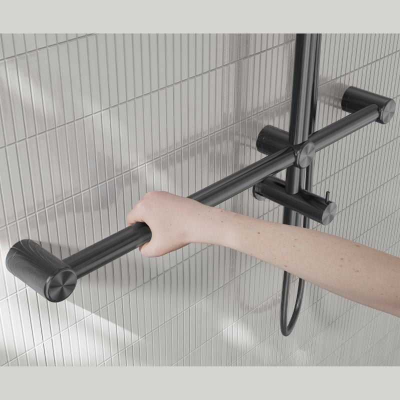 Calibre Mecca 32mm T Bar Grab Rail 1100x750mm Twin Shower Set Gun Metal - NRCS008GM