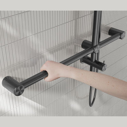 Calibre Mecca 32mm T Bar Grab Rail 1100x750mm Twin Shower Set Gun Metal - NRCS008GM