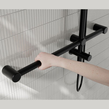 Calibre Mecca 32mm T Bar Grab Rail 1100x750mm Twin Shower Set Matte Black - NRCS008MB