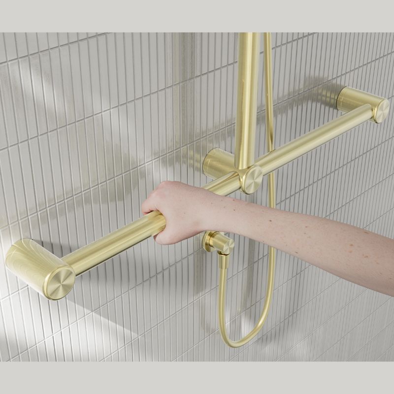 Calibre Mecca 32mm T Bar Grab Rail And Adjustable Shower Set 1100x750mm Brushed Gold - NRCS006BG