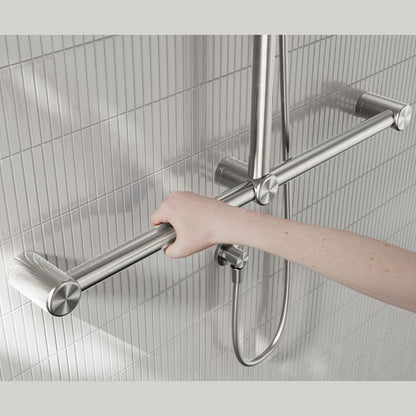 Calibre Mecca 32mm T Bar Grab Rail And Adjustable Shower Set 1100x750mm Brushed Nickel - NRCS006BN