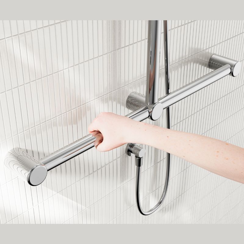 Calibre Mecca 32mm T Bar Grab Rail And Adjustable Shower Set 1100x750mm Chrome - NRCS006CH