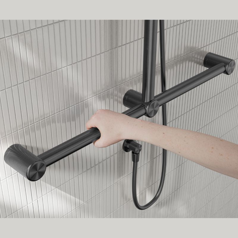 Calibre Mecca 32mm T Bar Grab Rail And Adjustable Shower Set 1100x750mm Gun Metal - NRCS006GM