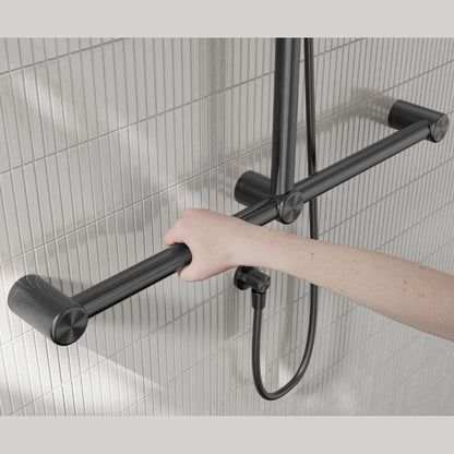 Calibre Mecca 32mm T Bar Grab Rail And Adjustable Shower Set 1100x750mm Gun Metal - NRCS006GM
