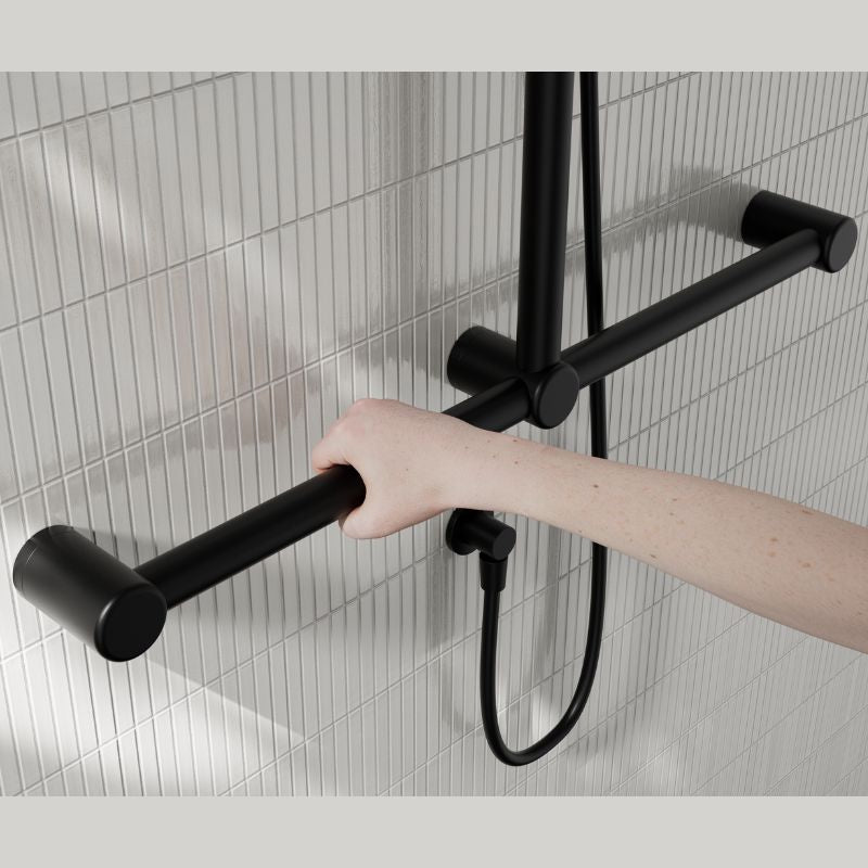 Calibre Mecca 32mm T Bar Grab Rail And Adjustable Shower Set 1100x750mm Matte Black - NRCS006MB