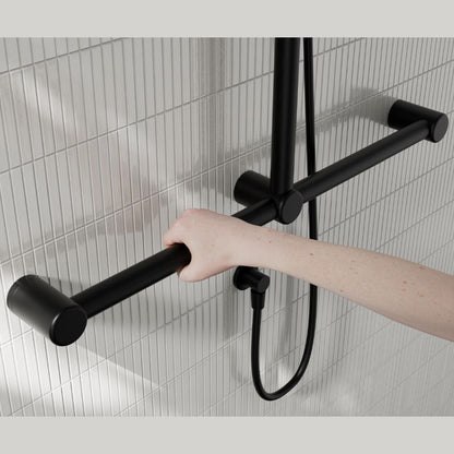 Calibre Mecca 32mm T Bar Grab Rail And Adjustable Shower Set 1100x750mm Matte Black - NRCS006MB