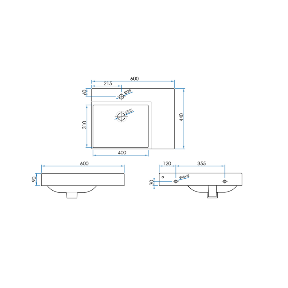 Avail Washbasin Sink DDA Accessible AS1428.1 Modern Wall Hung with Left Hand Bowl Gloss White - ABWDDA1L
