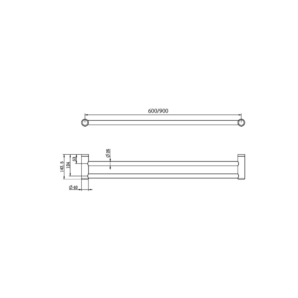 Calibre Mecca 25mm Double Towel Grab Rail 900mm Gun Metal - NRCR2530DGM