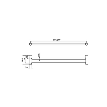 Calibre Mecca 25mm Double Towel Grab Rail 900mm Gun Metal - NRCR2530DGM