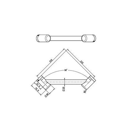 Calibre Mecca 25mm Footrest Corner Grab Rail 215mm Matte Black - NRCR2508WMB