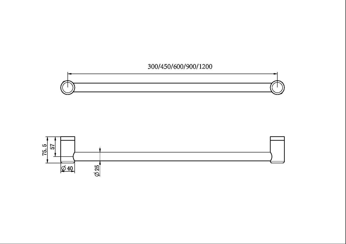 Calibre Mecca 25mm Grab Rail 450mm Brushed Gold - NRCR2518BG