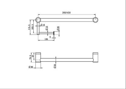 Calibre Mecca 25mm Toilet Roll Rail 300mm Brushed Gold - NRCR2512ABG