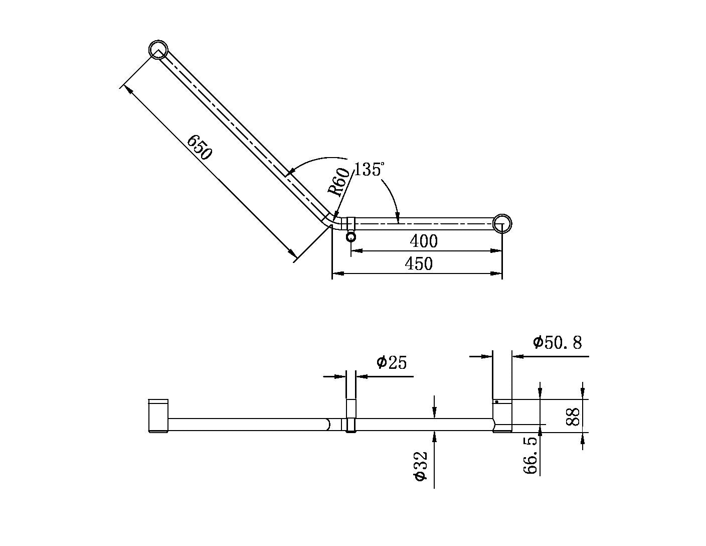 Calibre Mecca 32mm AS1428.1 Ambulant 45 Degree Bent Tube Grab Rail 450x650mm Brushed Nickel - NRCR3245DBN