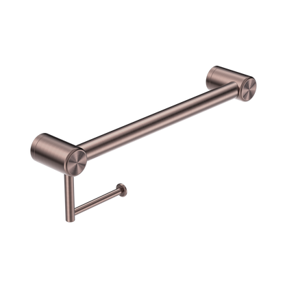 CALIBRE MECCA 32MM GRAB RAIL WITH TOILET ROLL HOLDER 450MM BRUSHED BRONZE