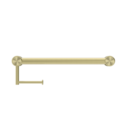 CALIBRE MECCA 32MM GRAB RAIL WITH TOILET ROLL HOLDER 450MM BRUSHED GOLD