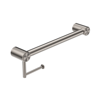 CALIBRE MECCA 32MM GRAB RAIL WITH TOILET ROLL HOLDER 450MM BRUSHED NICKEL