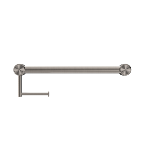 CALIBRE MECCA 32MM GRAB RAIL WITH TOILET ROLL HOLDER 450MM BRUSHED NICKEL