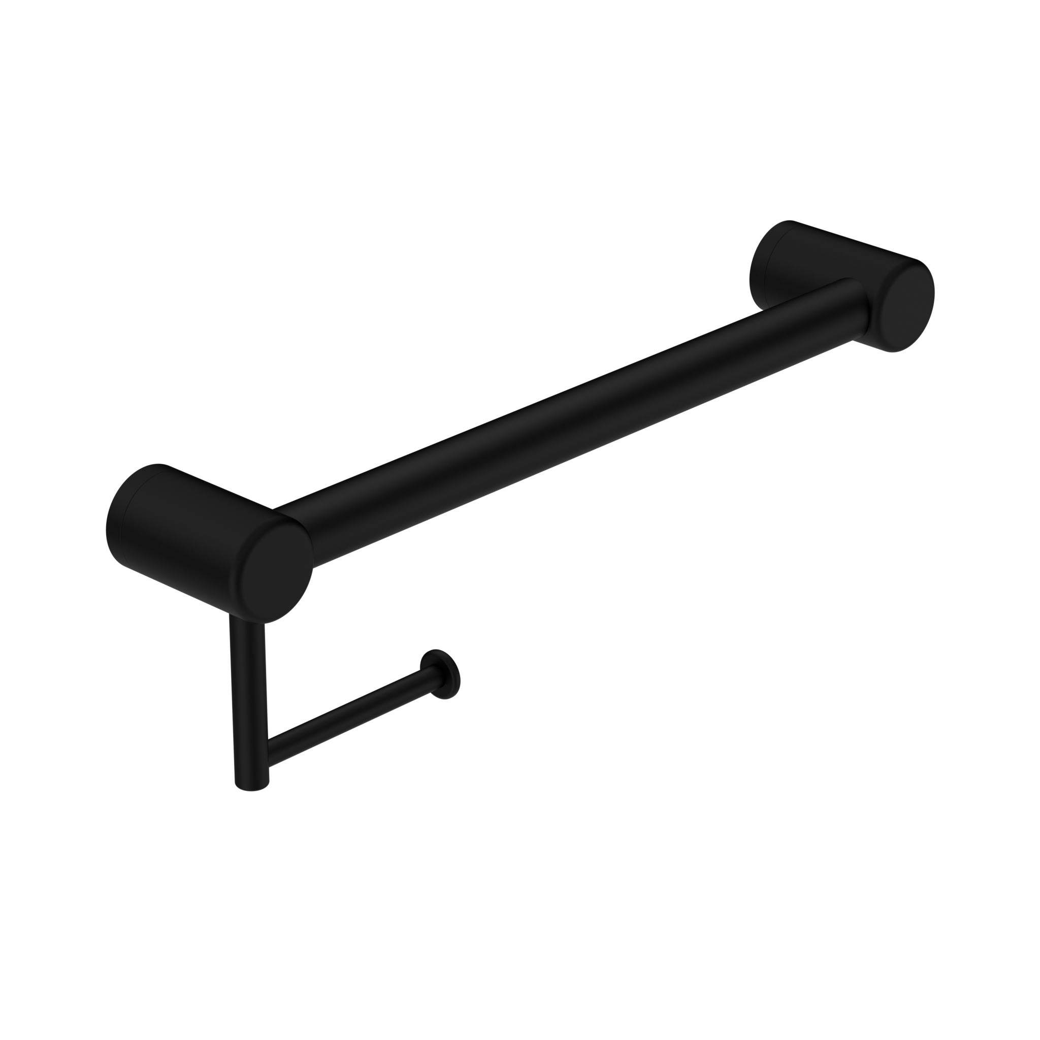 CALIBRE MECCA 32MM GRAB RAIL WITH TOILET ROLL HOLDER 450MM MATTE BLACK