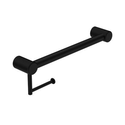 CALIBRE MECCA 32MM GRAB RAIL WITH TOILET ROLL HOLDER 450MM MATTE BLACK