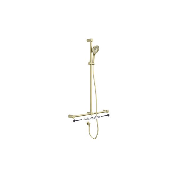Calibre Mecca 32mm T Bar Grab Rail And Adjustable Shower Set 1100x750mm Brushed Gold - NRCS006BG