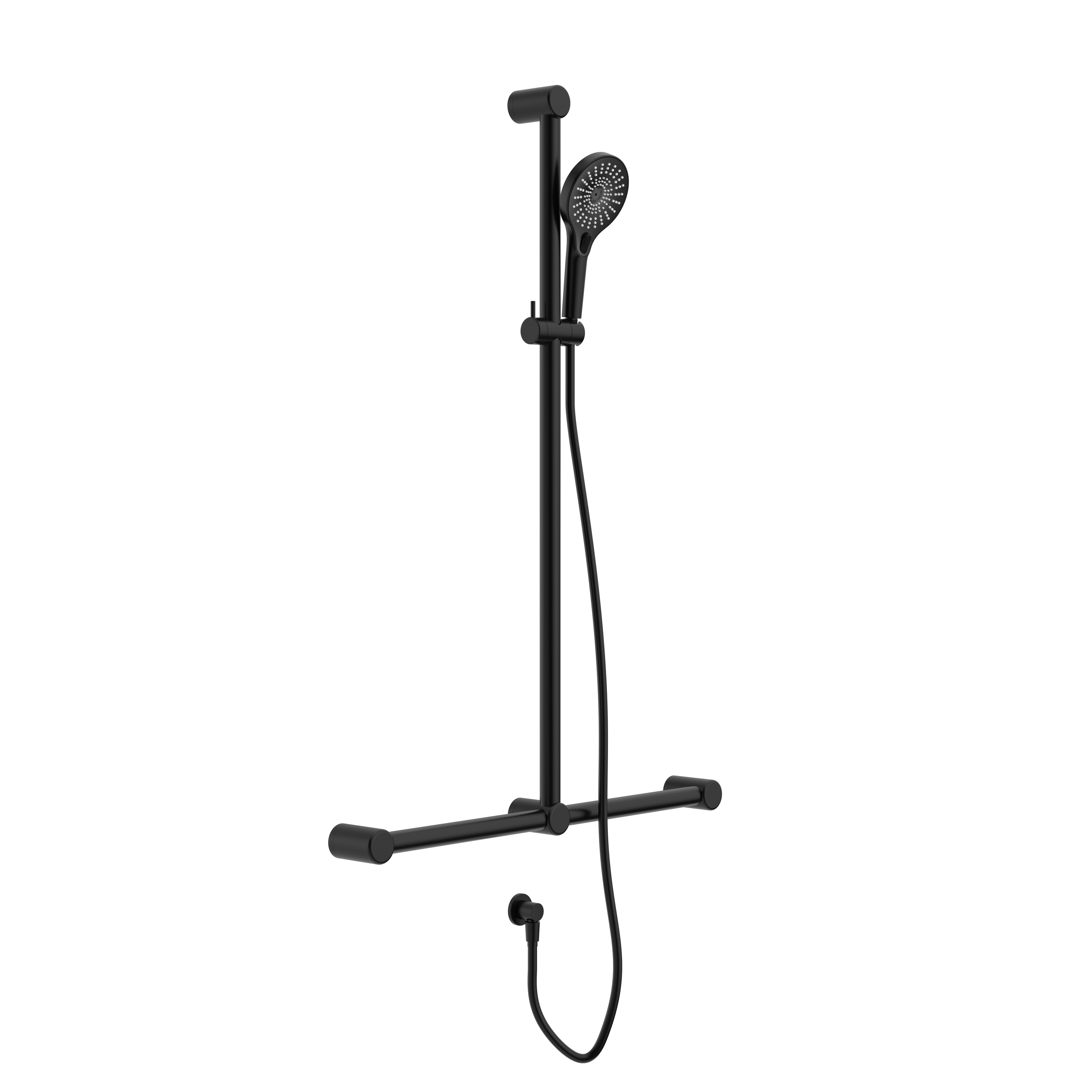 Calibre Mecca 32mm T Bar Grab Rail And Adjustable Shower Set 1100x750mm Matte Black - NRCS006MB