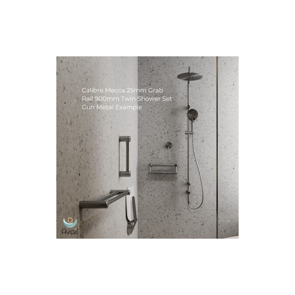 Calibre Mecca 25mm Grab Rail 900mm Twin Shower Set Brushed Gold (Stock arriving early November) - NRCS007BG