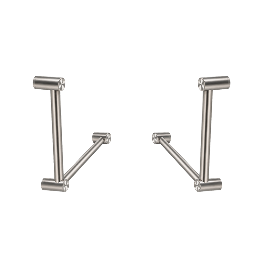 Calibre Mecca 32mm AS1428.1 Ambulant Toilet Cubicle Grab Rail Pair 90 Degree 450X450 Brushed Nickel - RPNRCR3290aBN