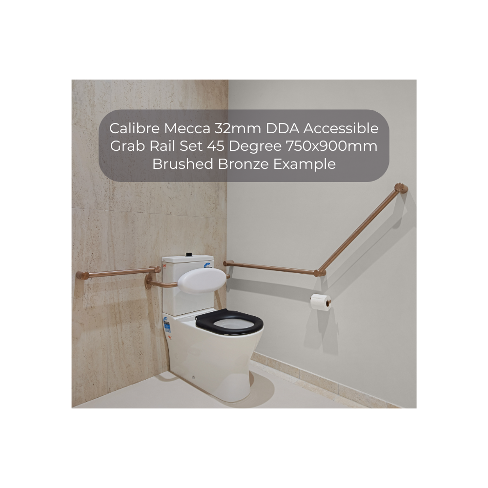 Calibre Mecca 32mm DDA Accessible Grab Rail Set 45 Degree 750x900mm Matte Black - NRCR3245MB